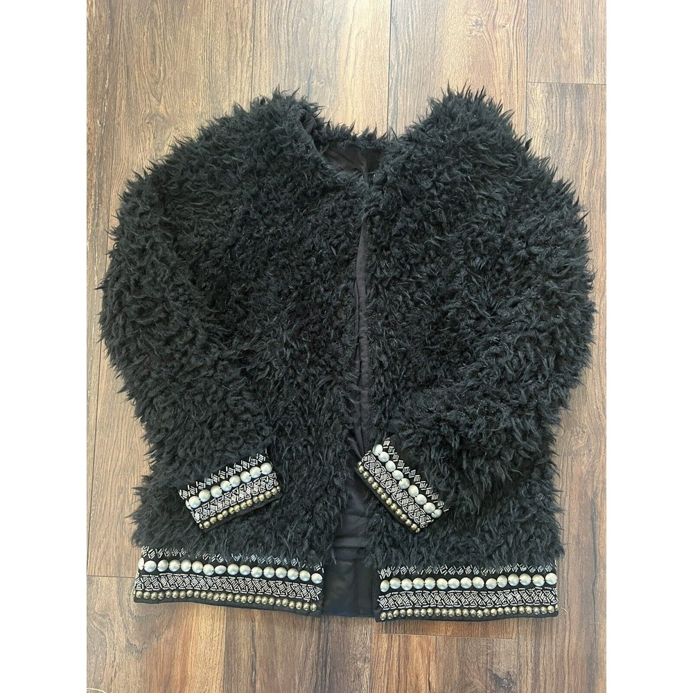 Jessica Simpson Women’s Jacket Sheep Faux Fur Coat Black Size M